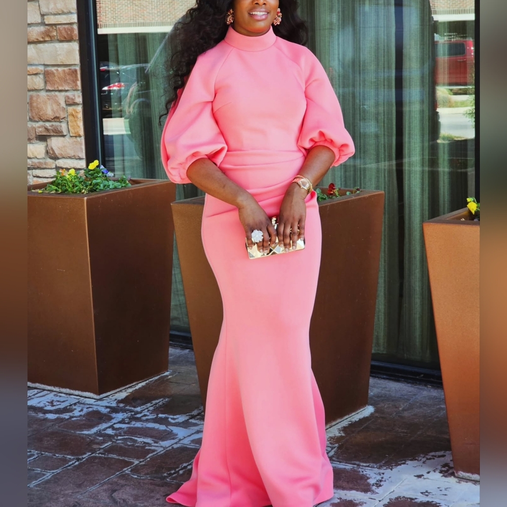 Jovani 04347 - Split Bubble Sleeve Evening Dress, Light Coral